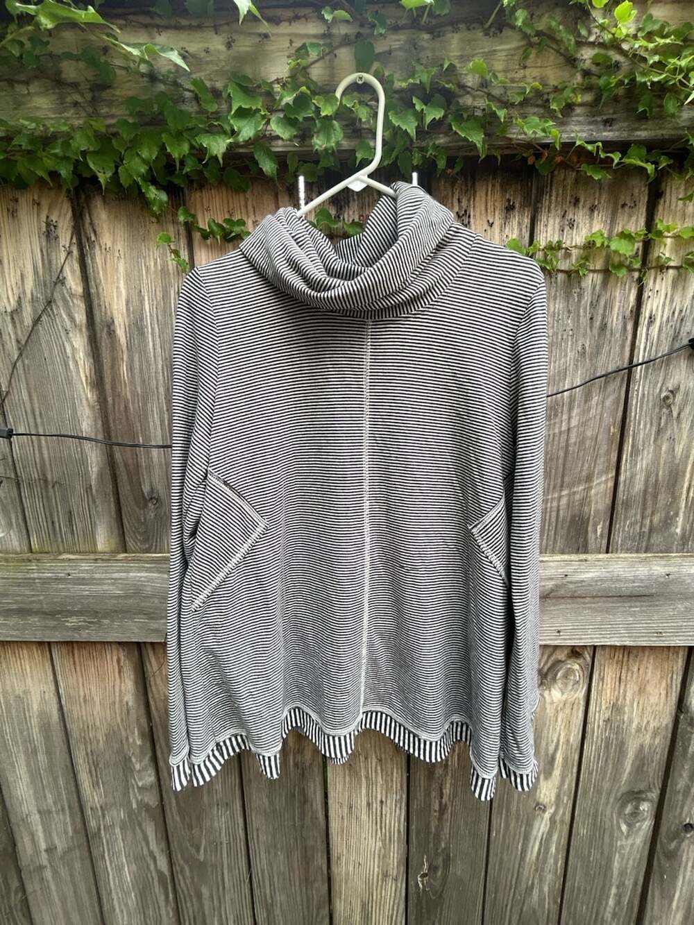 Maeve Anthropologie Black and White Striped Cowl Neck Tunic Sweater Large